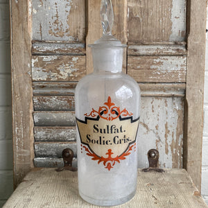 Antique Pharmacy Glass Bottle - Sulfat. Sodic. Cris.