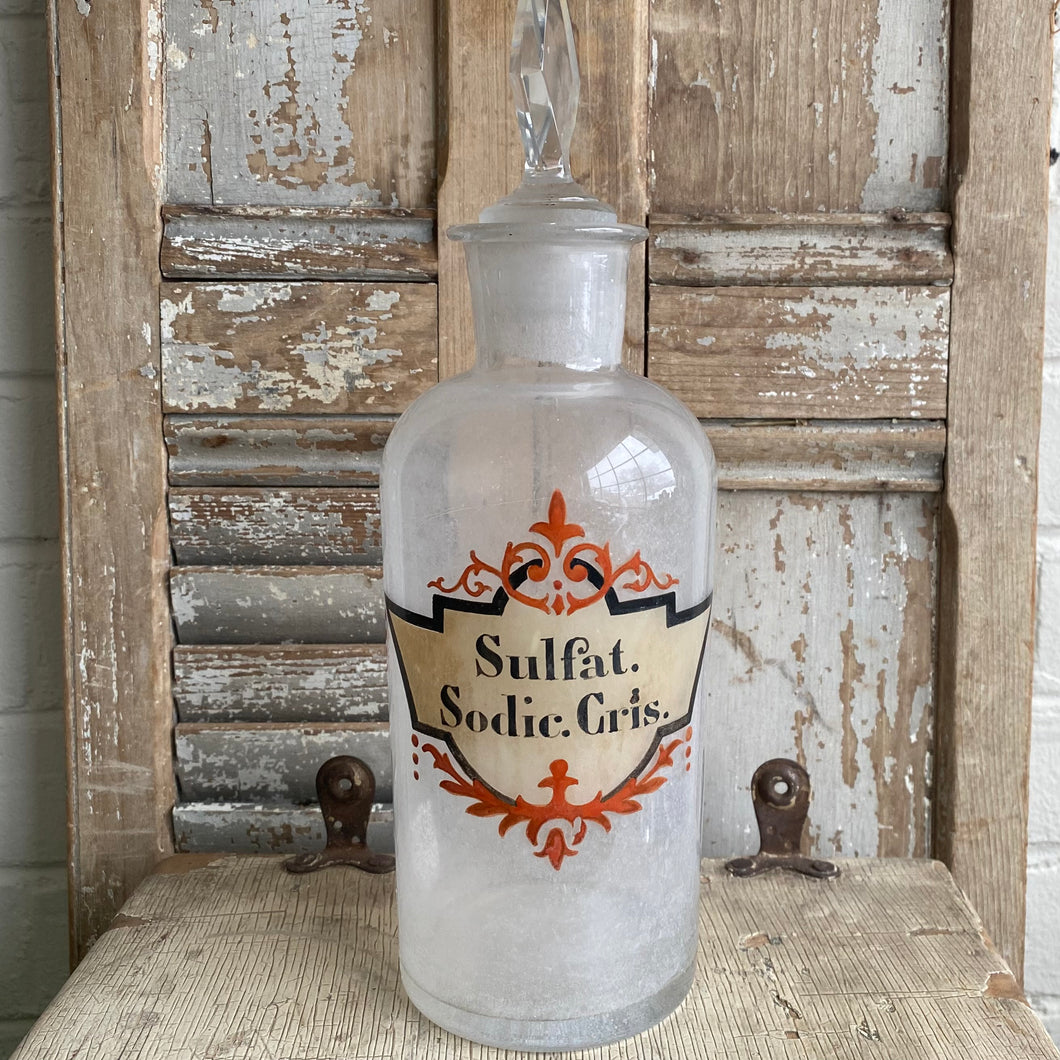 Antique Pharmacy Glass Bottle - Sulfat. Sodic. Cris.