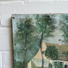 Load image into Gallery viewer, Antique 1912 Belgian Oil Painting - Thatched Cottage Farmhouse Landscape
