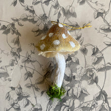 Load image into Gallery viewer, Handmade Yellow Spun Cotton Mushroom Ornaments by local Toronto Artist Karat + Clover 
