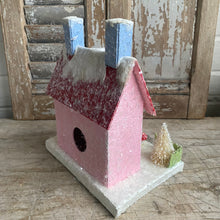Load image into Gallery viewer, Pink Papier Mâché House with Snowman
