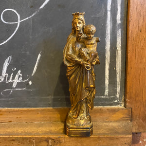 Antique Spelter Madonna and Child Statuette