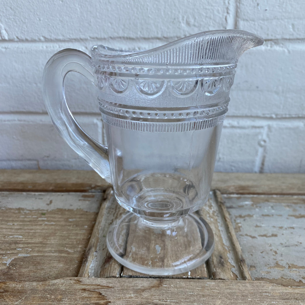 Antique Pressed 5-1/2”Glass Pitcher c1885