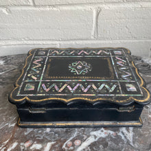 Load image into Gallery viewer, Antique Papier Mache Lacquer Box with MOP Inlay
