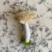 Load image into Gallery viewer, Handmade Yellow Spun Cotton Mushroom Ornaments by local Toronto Artist Karat + Clover 
