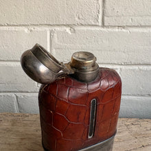 Load image into Gallery viewer, Antique Crocodile Leather Hip Flask with Silver Plate Tumbler Cup | Early 1900s Barware

