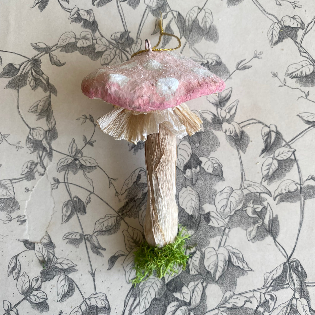 Handmade Spun Cotton Mushroom Ornaments - Pink