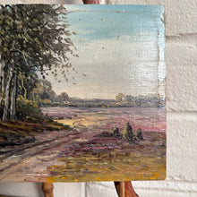 Load image into Gallery viewer, Small Vintage Oil on Board - Birch Trees on the Heath 5” x 7”
