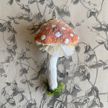 Load image into Gallery viewer, Handmade Orange Spun Cotton Mushroom Ornaments by local Toronto Artist Karat + Clover 
