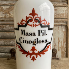Load image into Gallery viewer, Antique Pharmacy Milk Glass Bottle - Masa Pil. Cinoglosa
