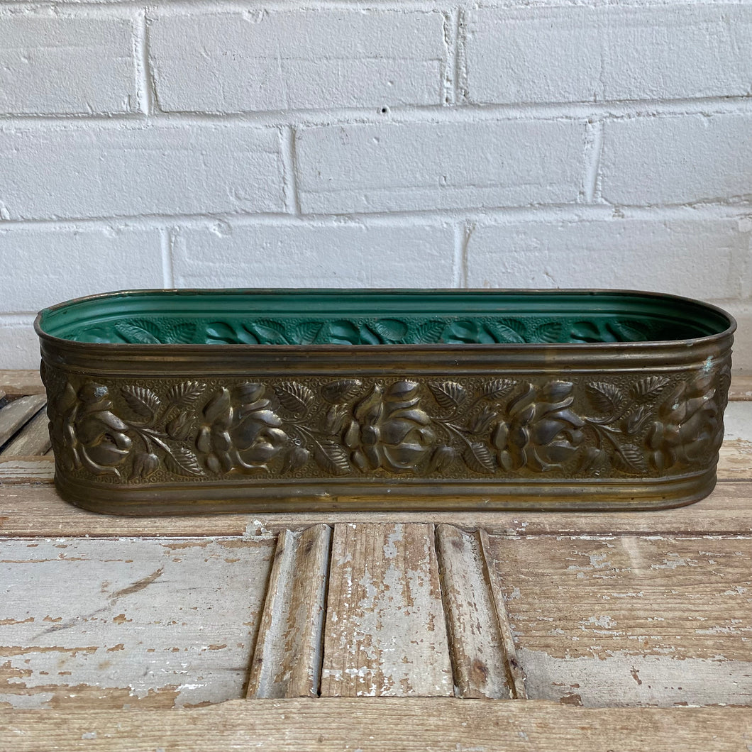Vintage Brass Embossed Rose Planter : Windowbox Made in England