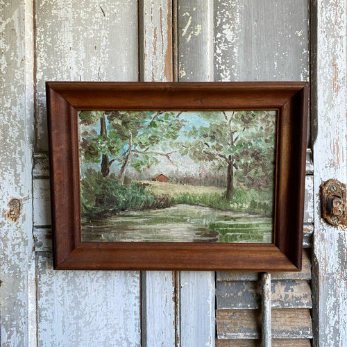 Vintage Framed Oil on Board - Farm Landscape