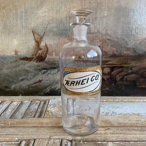 Antique Glass Pharmacy Bottle with Reverse Glass Label - TR. Rhei Co.