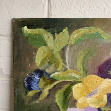 Load image into Gallery viewer, Vintage Signed Oil Painting of Pansies in Vase, Floral Still Life c1960s
