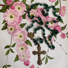 Load image into Gallery viewer, Antique French Emerald Green Crystal Rosary c1920-30s

