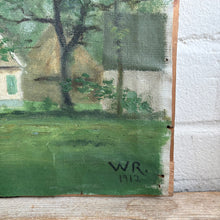 Load image into Gallery viewer, Antique 1912 Belgian Oil Painting - Thatched Cottage Farmhouse Landscape
