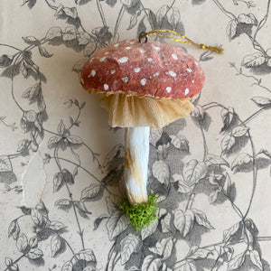 Handmade Spun Cotton Mushroom Ornaments - Pink