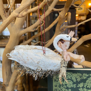 Handmade Spun Cotton Swan Ornaments