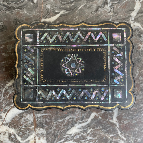 Antique Papier Mache Lacquer Box with MOP Inlay