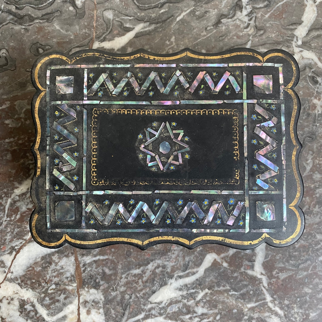 Antique Papier Mache Lacquer Box with MOP Inlay