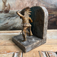 Load image into Gallery viewer, 1920s Art Deco Single Bookend - Bronze Warrior Chief on Grey Marble
