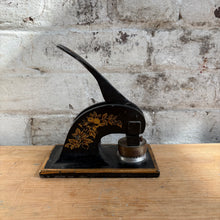 Load image into Gallery viewer, Antique Victorian Cast Iron Desk Embosser with Gold Floral Tole Paint
