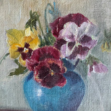 Load image into Gallery viewer, Antique French Oval Pansy Oil Painting c1900

