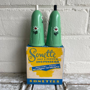 Vintage Sonette Salt + Pepper Dispenser Set c1940-50s