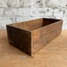 Load image into Gallery viewer, Antique M.R.M. Co. Horse Nail Wooden Box - "Perfection in Horse Nails" Advertising Crate c. 1910s
