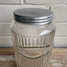 Load image into Gallery viewer, Vintage 1930s Ribbed Glass Hoosier Coffee Canister with Aluminum Lid
