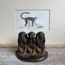 Load image into Gallery viewer, Vintage Cast Iron Three Wise Monkeys Bookends - Speak See Hear No Evil - Pair
