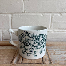 Load image into Gallery viewer, Antique Teal Transferware Mug - Victorian Floral Ironstone Mug c. 1880s
