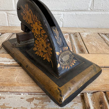 Load image into Gallery viewer, Antique 19th Century Japanned Lever Paper Cutter / Desk Press with Gilt Floral Decoration
