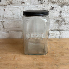 Load image into Gallery viewer, Vintage Ribbed Glass Coffee Canister with Metal Lid c1930s
