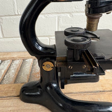 Load image into Gallery viewer, Antique Bausch &amp; Lomb Brass &amp; Black Enamel Microscope with Original Wooden Case c1925
