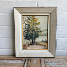 Load image into Gallery viewer, Vintage Framed Landscape Oil Painting – Tree by the Water, 9” x 11”
