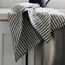 Load image into Gallery viewer, Grey + White Ticking Linen Kitchen Towel
