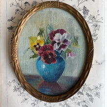 Load image into Gallery viewer, Antique French Oval Pansy Oil Painting c1900
