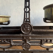 Load image into Gallery viewer, Antique French 8kg Cast Iron Scale with Brass Pans - c.1900
