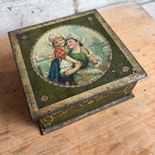 Load image into Gallery viewer, Antique Litho Candy Tin - Dutch Girls by the Sea c.1910s
