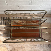 Load image into Gallery viewer, Antique Wire Letter Rack with Wooden Base | Edwardian Desk Organizer
