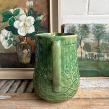 Load image into Gallery viewer, Vintage Green Majolica Style Embossed Floral Pitcher
