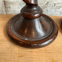 Load image into Gallery viewer, Pair of Antique English Barley Twist Oak Candlesticks
