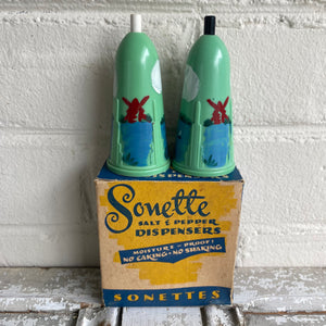 Vintage Sonette Salt + Pepper Dispenser Set c1940-50s