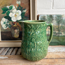 Load image into Gallery viewer, Vintage Green Majolica Style Embossed Floral Pitcher
