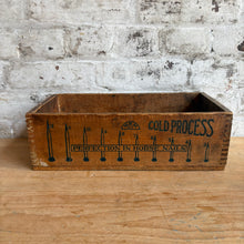 Load image into Gallery viewer, Antique M.R.M. Co. Horse Nail Wooden Box - "Perfection in Horse Nails" Advertising Crate c. 1910s
