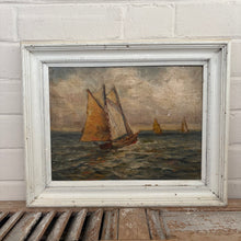 Load image into Gallery viewer, Antique Sailing Ship Oil Painting | Framed Seascape with Schooner
