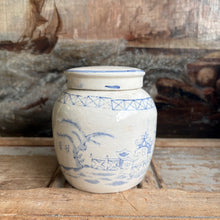 Load image into Gallery viewer, Vintage Blue &amp; White Hand-Painted Ginger Jar with Lid
