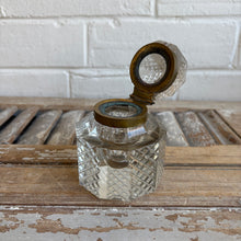 Load image into Gallery viewer, Antique Victorian Cut Crystal Inkwell with Brass Hinged Lid
