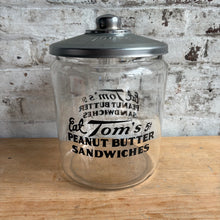 Load image into Gallery viewer, Vintage Eat Tom’s Peanut Butter Sandwiches Counter Display Jar c1940
